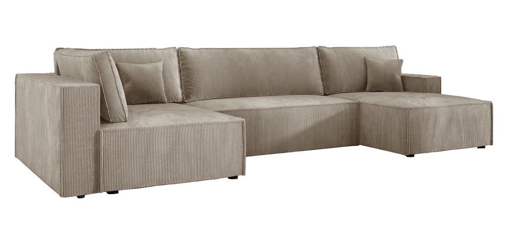 Ecksofa U form Schlaffunktion Cord COBRA XL 150x400 cm, Wohnlandschaft U form, Eckcouch U form, Sofa XXL, Polsterecke, Couch - Links Beige PS02
