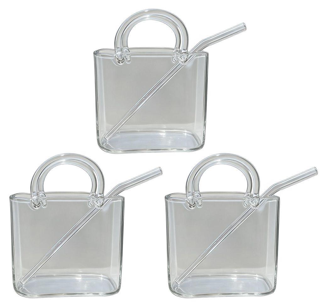 Handtaschenförmiger Glasbecher, 750 ml, durchsichtig, kreativer Tumbler für Saft, Cocktails, Eiskaffee, niedliche Glas-Handtasche, dekorative Fis...