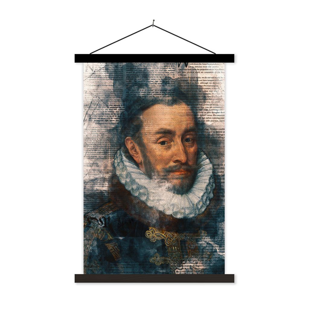 MuchoWow Textilposter Wilhelm von Oranien - Adriaen Thomasz - Zeitungsartikel 60x90 cm mit schwarzem Rahmen - Poster Wohnzimmer
