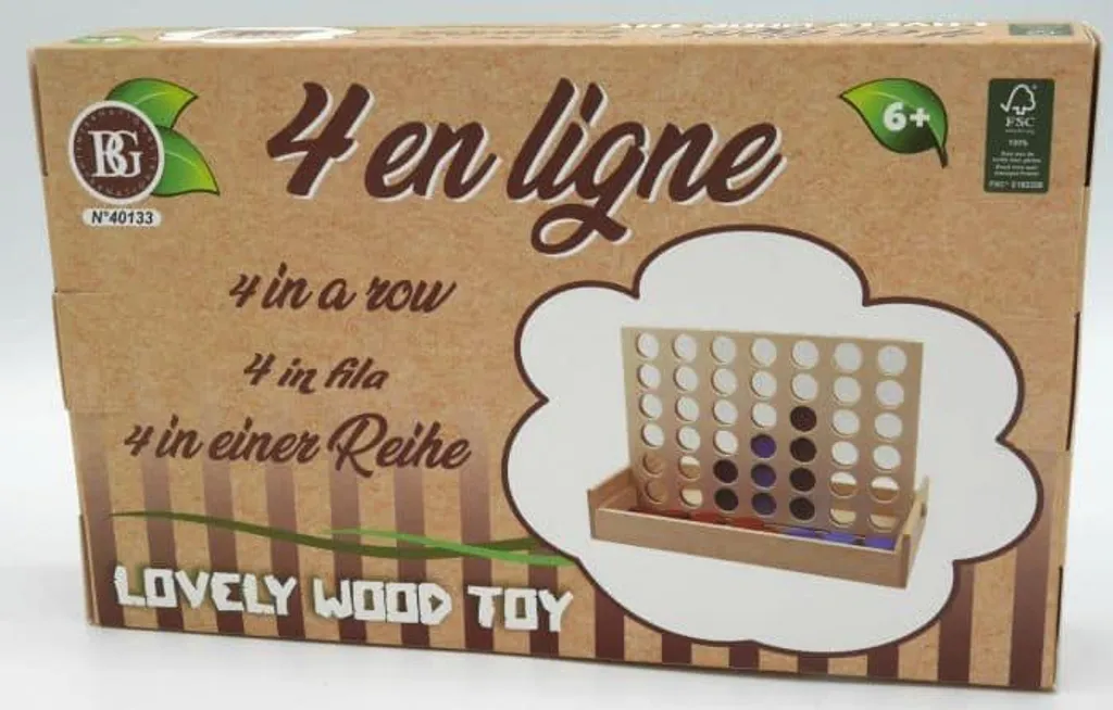 Jeu de Match 4 en Bois Durable - 42 Jetons Colorés et Plateau Pliable