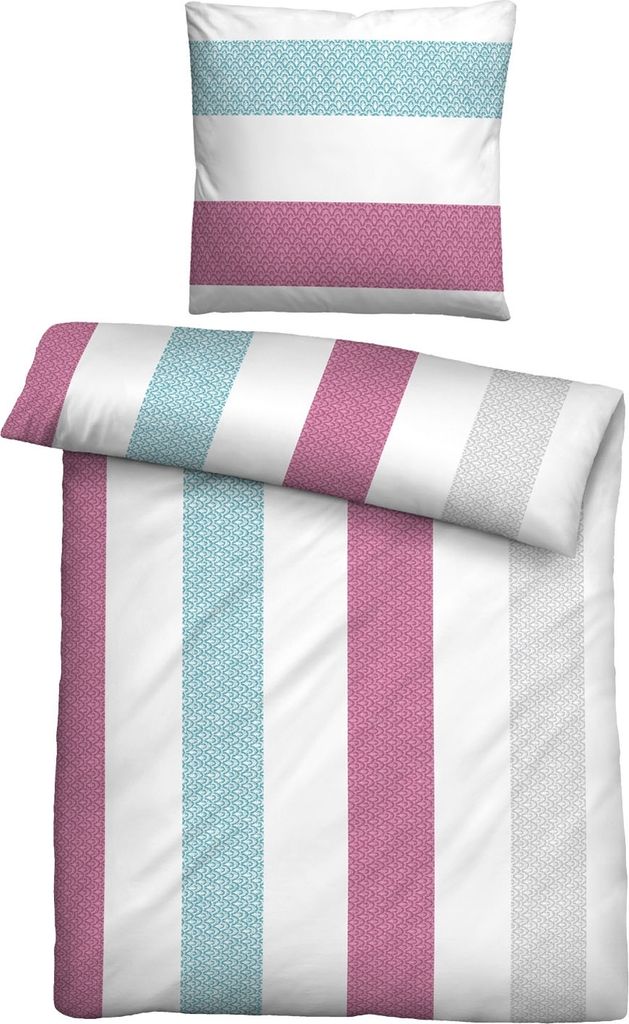Seersucker-Bettwäsche - Lila - Türkis - Weiß - 135 x 200 cm - Mikrofaser - mit Reißverschluss
