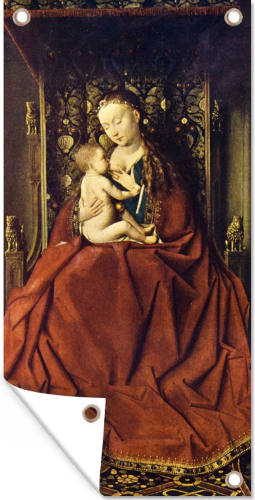 MuchoWow 40x80 cm Outdoor-Poster Gartendeko Sichtschutz Garten Poster für den Garten Lucca Madonna - Gemälde von Jan van Eyck