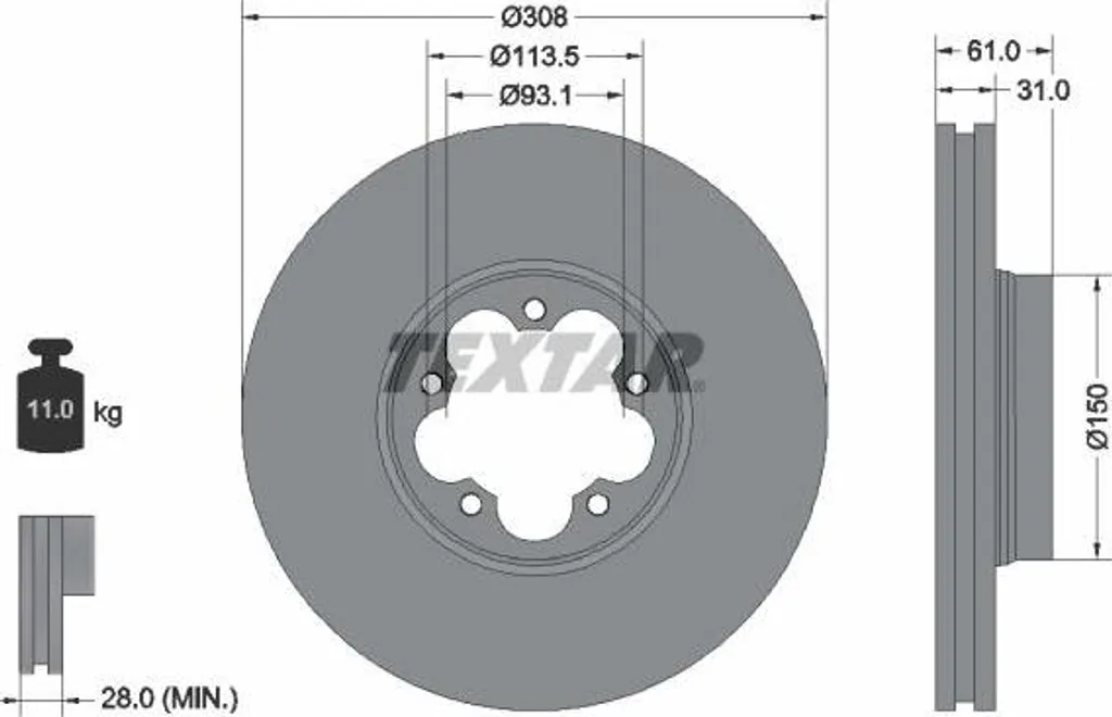 Disque de frein de qualité origine pour Transit TEXTAR 92274303