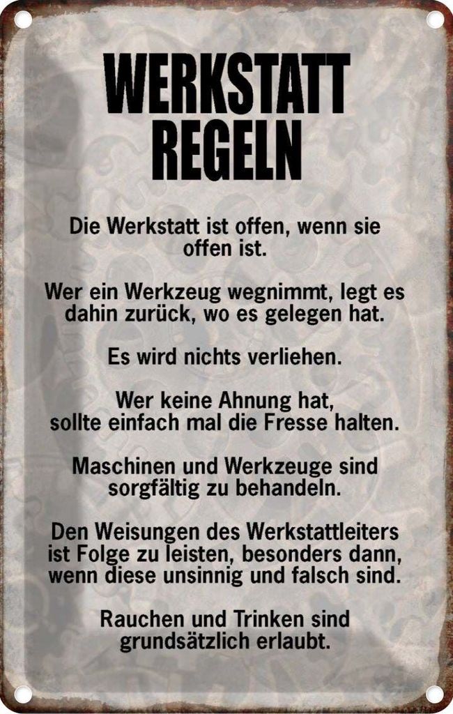 vianmo Blechschild 18x12 cm Werkstatt Regeln Werkzeug Auto Garage