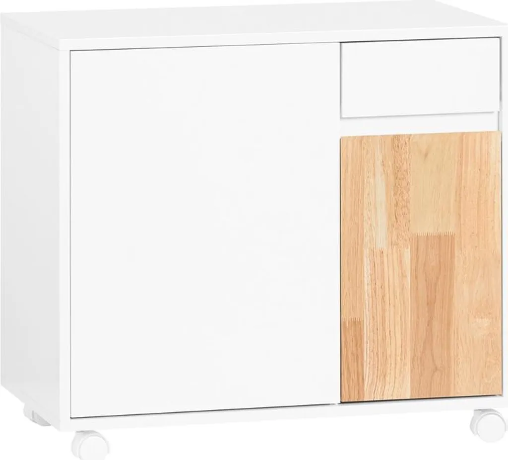 Caisson de bureau 3 tiroirs blanc et bois ASK04-WN robuste et mobile