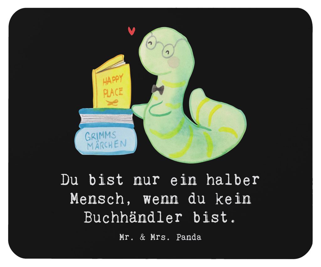 Mr. & Mrs. Panda Mousepad Buchhändler Herz - Schwarz - Geschenk, Beruf, Buchhandlung, Spruch, Lustig, laptop mauspad, computermatte, Mouse Pad, Wi...