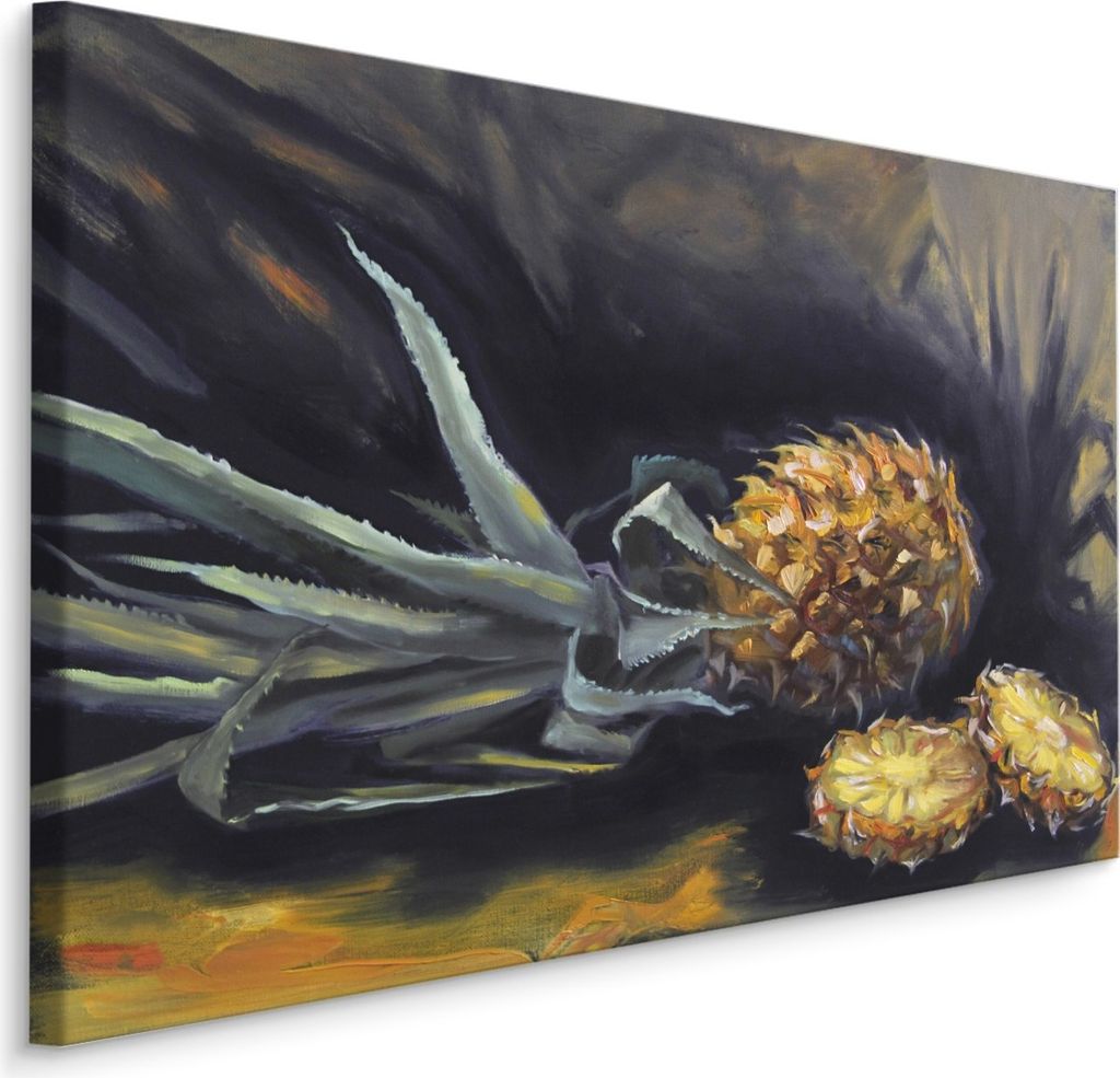 Fabelhafte Canvas LEINWAND BILDER 90x60 cm XXL Kunstdruck Obst Ananasse Gemalt Dunkel