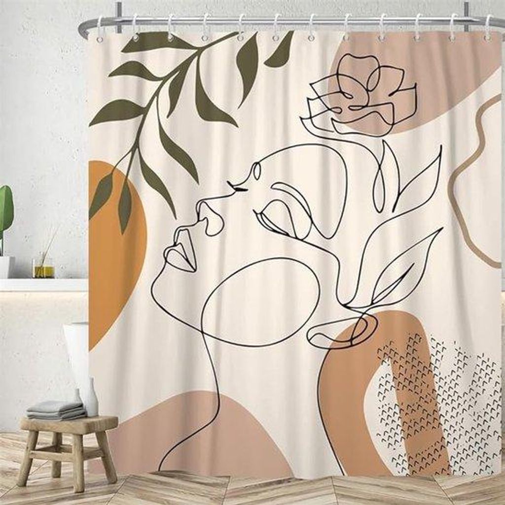 Boho Minimalistisch Duschvorhang Modern Polyester Stoffvorhang mit 12 Haken 180B x 180 cm