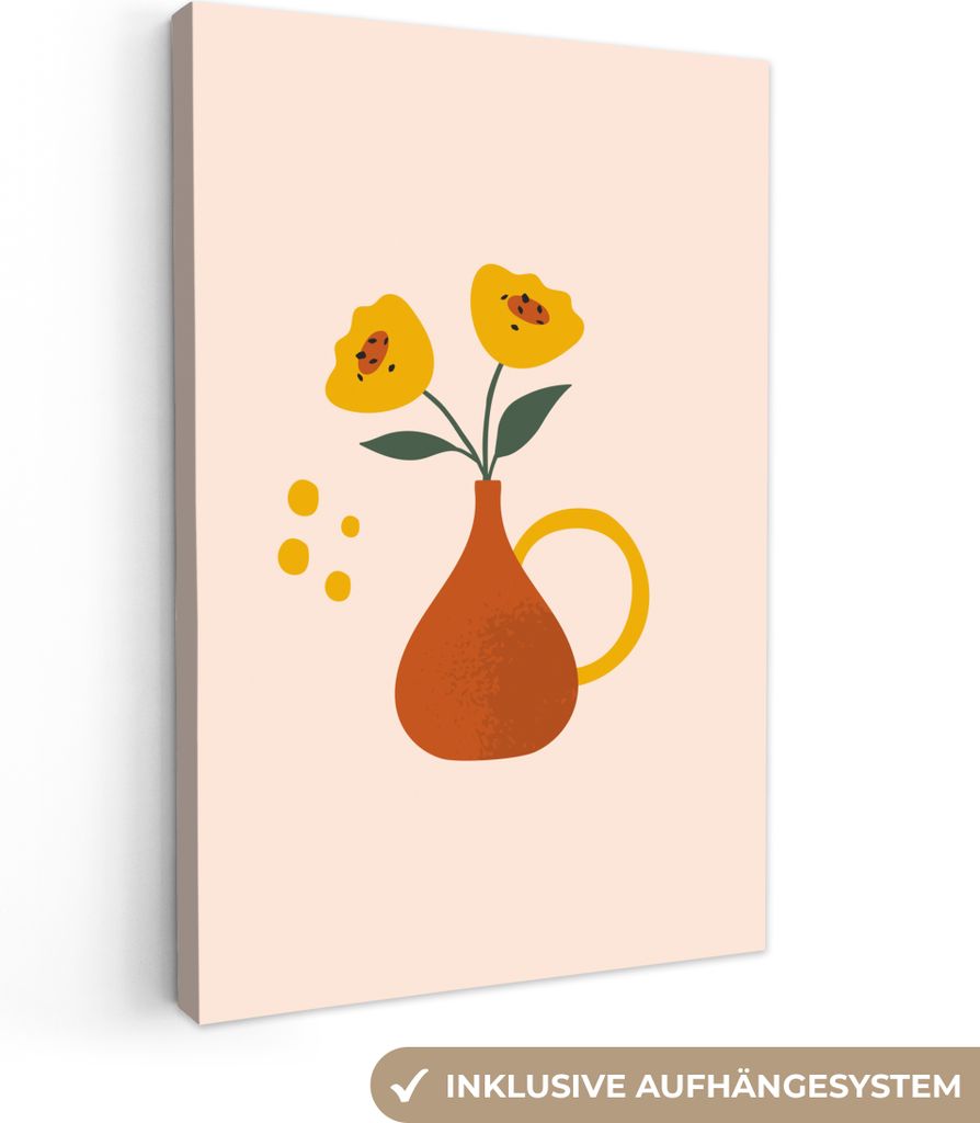 OneMillionCanvasses - Leinwandbilder - 90x140 cm, Vase - Mohn - Pastell, Wandbilder Kunstdruck Wanddekoration - Wandschmucke - Schlafzimmer