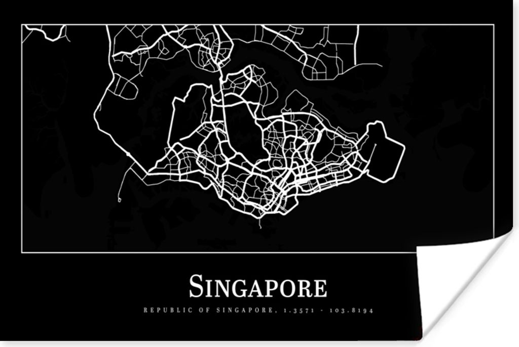 MuchoWow Poster Singapur - Karte - Stadtplan 60x40 cm - Schlafzimmerdekoration