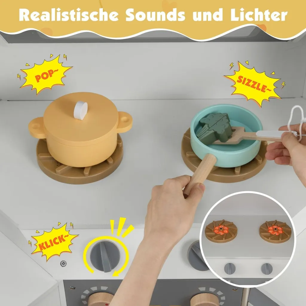 Cuisine d'angle en bois grise : le jouet d'imitation complet sons et LED - 4