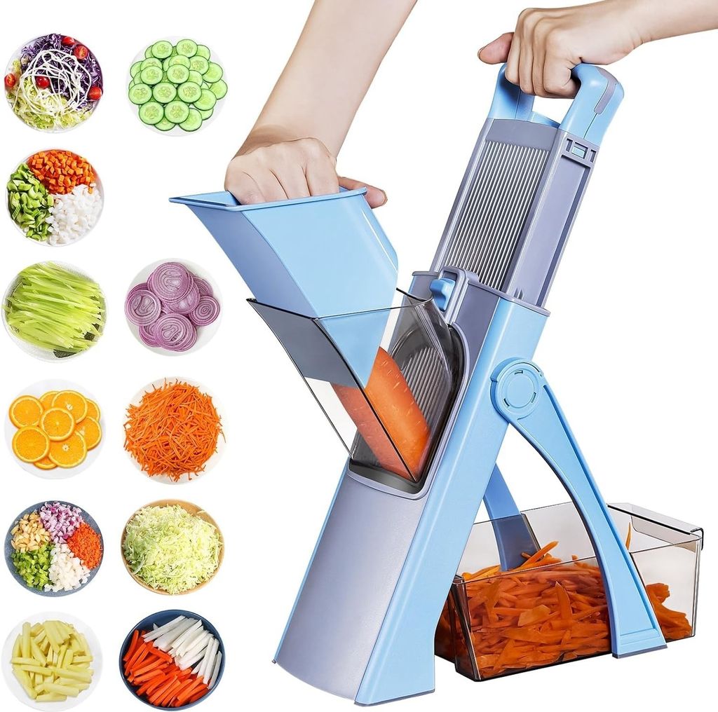 Gemüseschneider, Mandoline Gemüseschneider, Zwiebelschneider Verstellbar, Gemüsehobel aus Edelstahl, Vegetable Slicer, Würfelschneider für Kü...