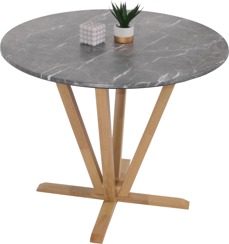 Bistrotisch MCW-M56, Tisch Esstisch, Massiv-Holz HPL Laminat Melamin Ø92cm, Marmor/Stein-Optik, helles Gestell
