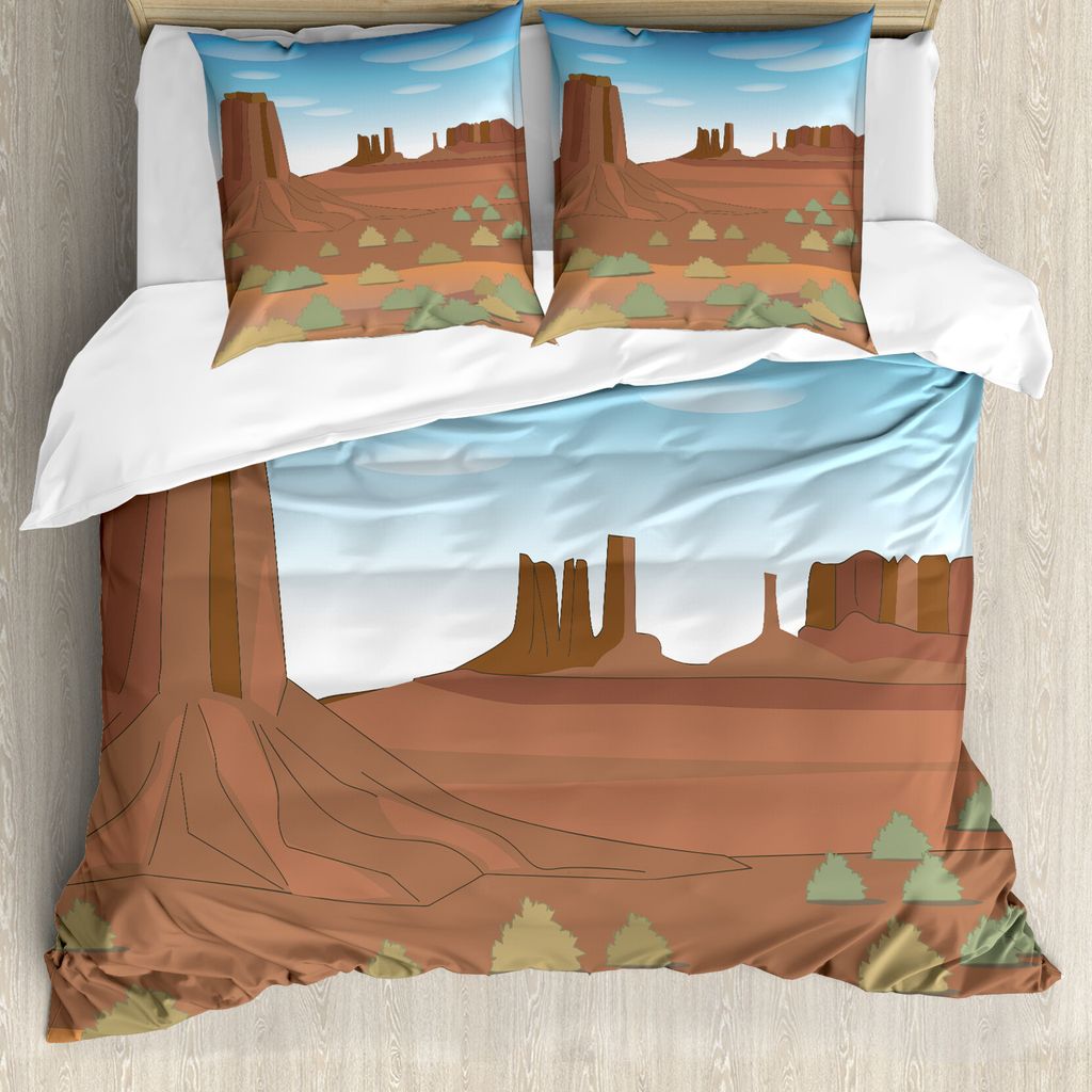 ABAKUHAUS Düne Bettbezug Set für Einzelbetten, Monument Valley Cartoon-Bild, Milbensicher Allergiker geeignet mit Kissenbezug, 200 cm x 200 cm - ...