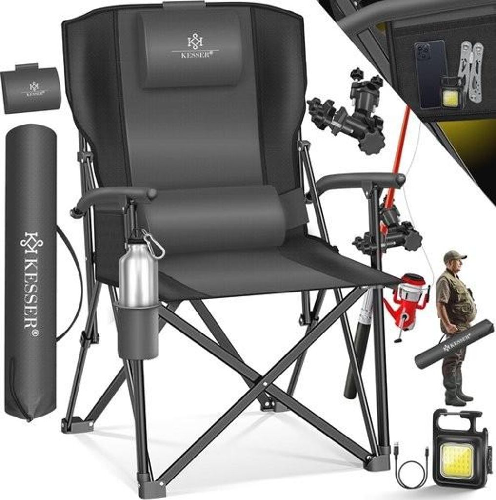 Klappbarer Campingstuhl bis 160 kg mit Getränkehalter und hoher Rückenlehne