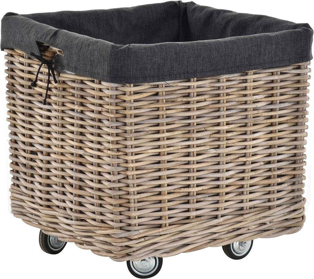 Großer Rollkorb mit Griffen aus grauem Natur-Rattan, Produktbild 