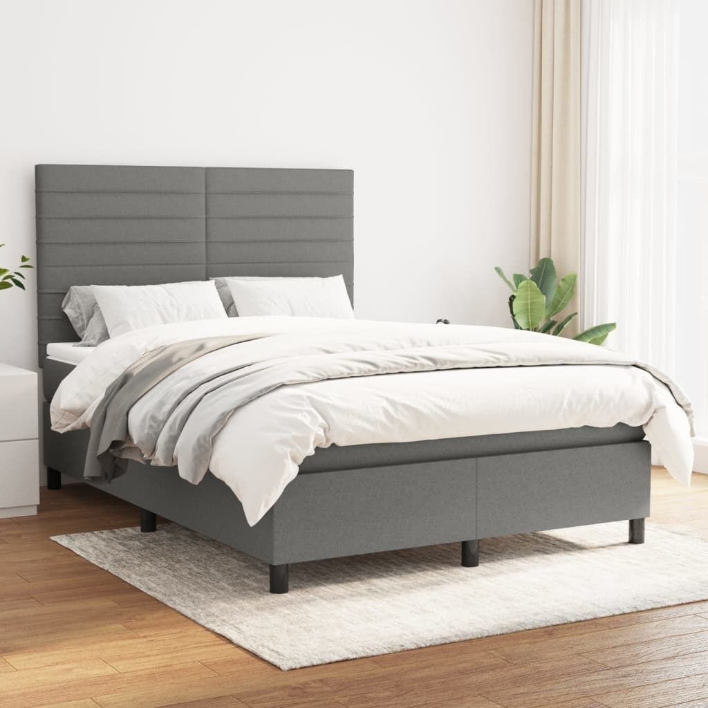 The Living Store Boxspringbett mit Matratze Dunkelgrau 140x200 cm Stoff