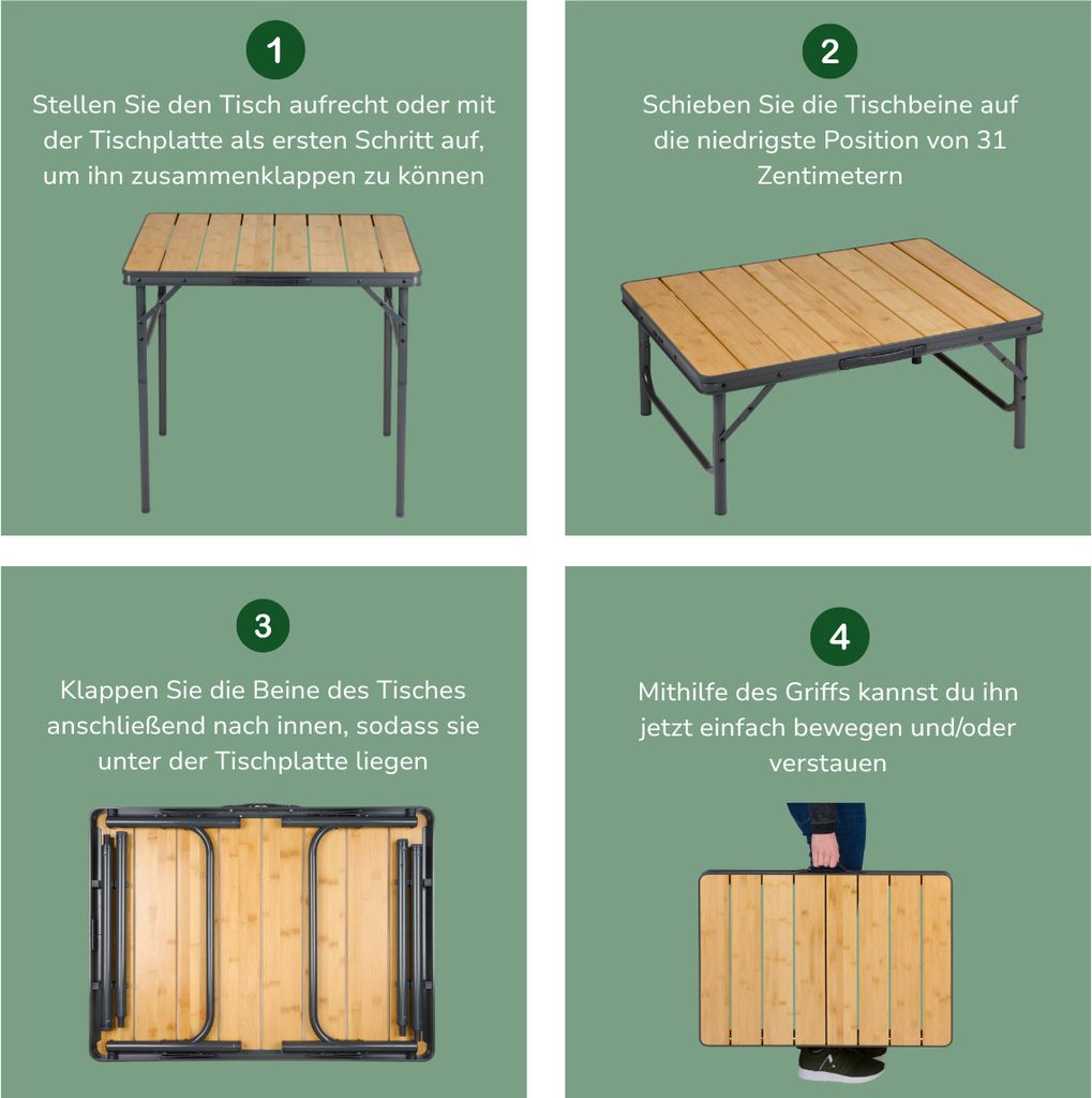 Bambus-Klapptisch fr Garten, Balkon oder Camping, leichter