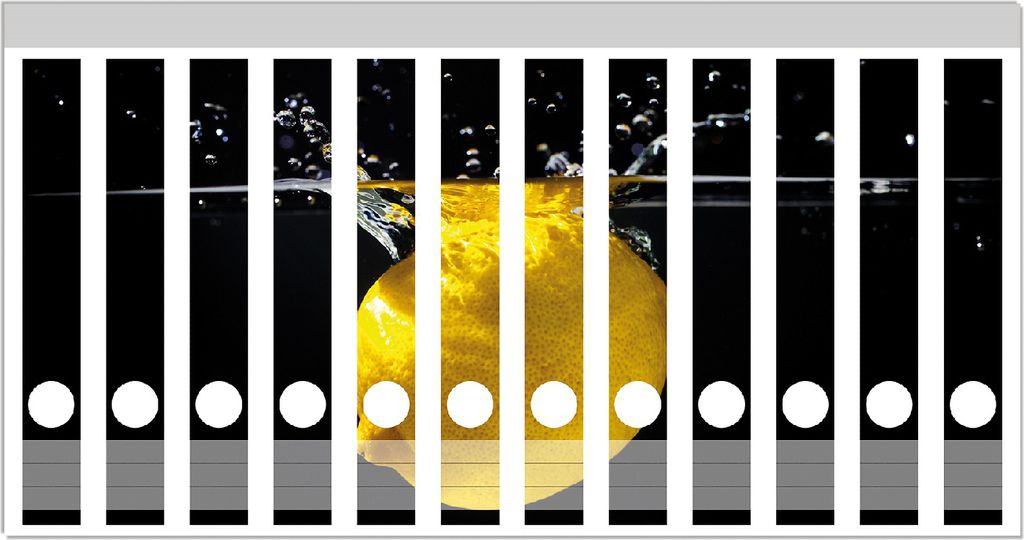 Wallario Ordnerrücken Sticker, selbstklebend für schmale Ordner, 12 Stück, Motiv Zitrone im Wasser - Frisches Obst für die Küche