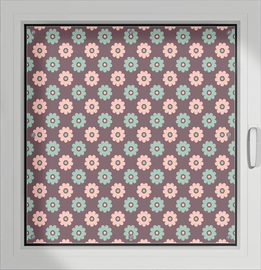 Wallario Lichtschutzbild, Dekorativer Sichtschutz Sonnenschutz 96 x 93 cm mit Motiv: Muster mit grünen und rosa-farbenen Blüten - Verdunklung ohn...