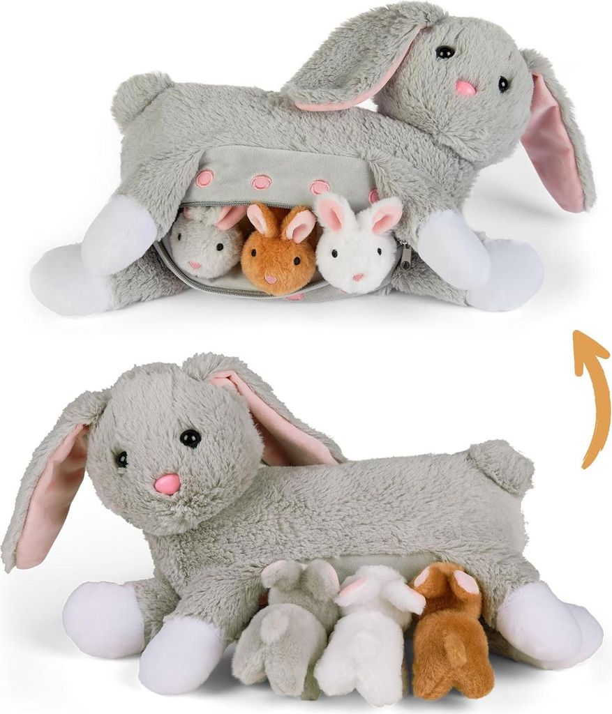 Maman lapin avec ses bébés peluche Mamanimals 26 cm Image du produit 