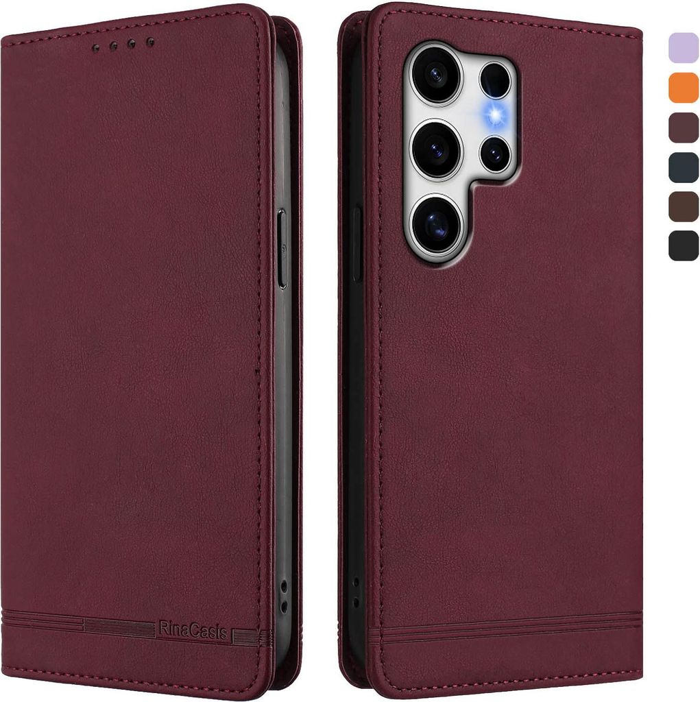 Hülle für Samsung Galaxy S25 Ultra, Retro Kunstleder Ständer Klapphülle mit Kartenfächer und Magnetische Rot