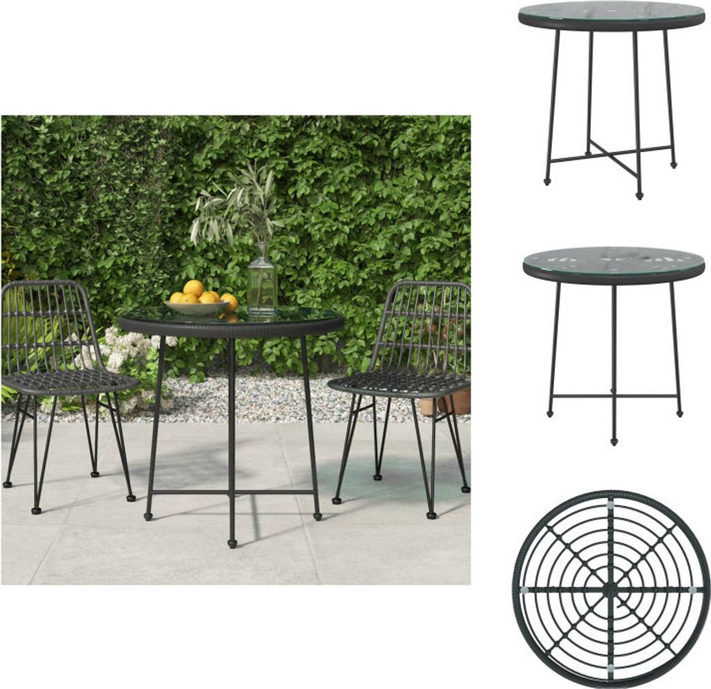 vidaXL Esstisch Schwarz Ø80 cm Hartglas und Stahl - Gartentische