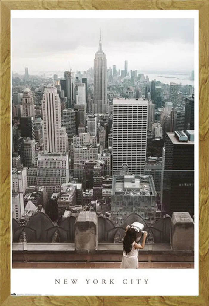 New York - Poster - Vedute della città + cornice rimovibile, Shinsuke® Maxi MDF oak, vetro acrilico