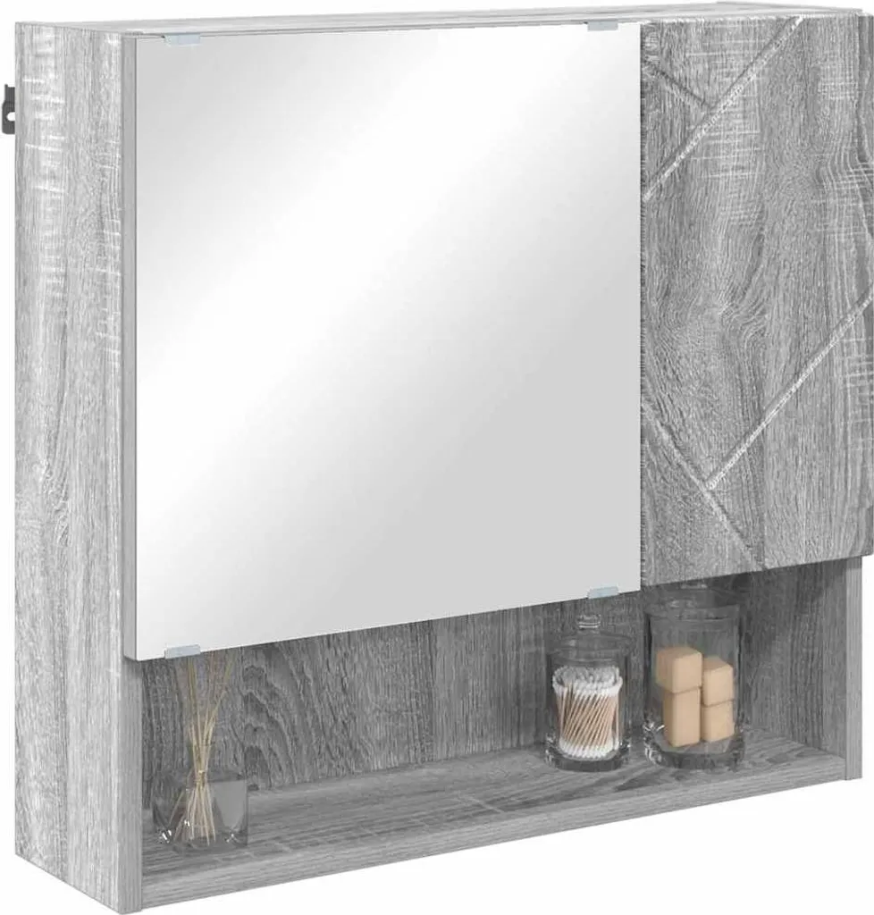 Mobiletto Specchio Bagno Grigio Sonoma 59x17x55 cm vidaXL Elegante - 3