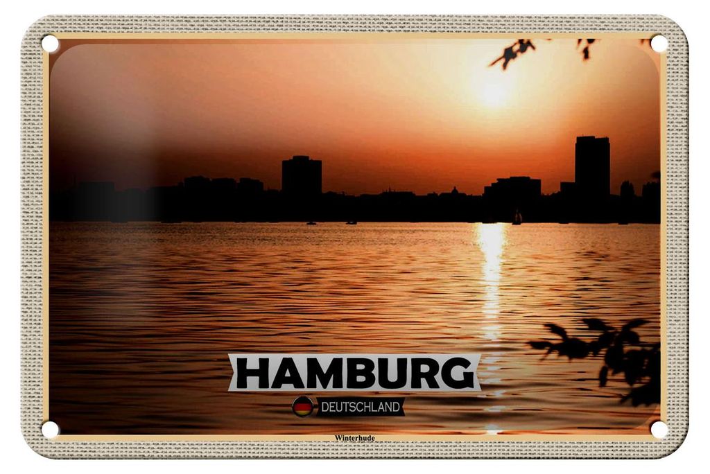 Blechschild Städte Hamburg Winterhude Sonnenuntergang 18x12cm Schild
