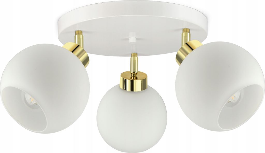 LUXOLAR - LED Deckenleuchte 3 flammig Weiß Gold E27 60 W - Deckenlampe Schwenkbar für Wohnzimmer, Küchen - Klassisches Design, Weiß Glas Kugeln