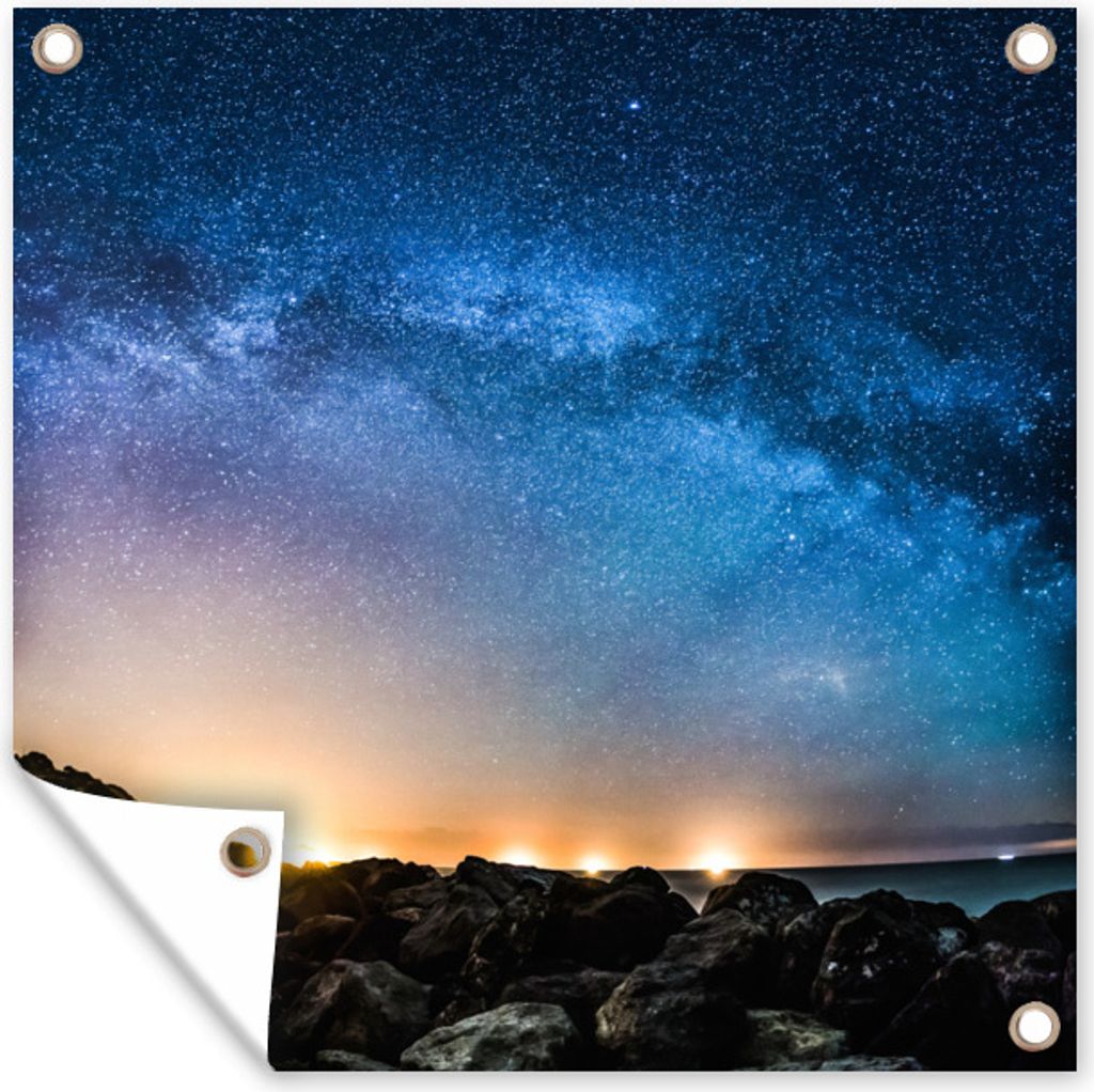 MuchoWow 100x100 cm Outdoor-Poster Gartendeko Sichtschutz Garten Poster für den Garten Galaxie - Universum - Sonne - Jungen - Mädchen - Kinder
