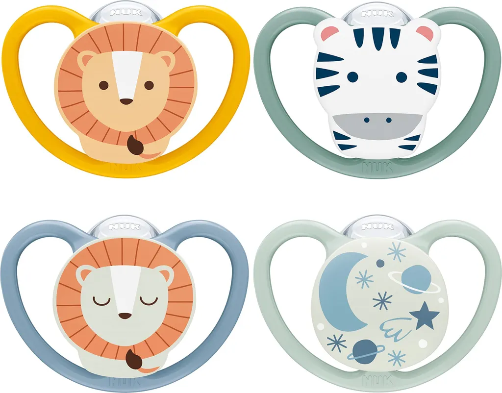 Sucettes NUK Space 6-18 mois en Silicone Souple - Lot de 4 Lion sans BPA