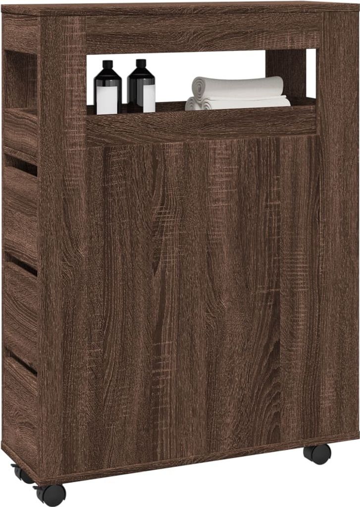 Badschrank Schmal mit Rollen Eichen-Optik Holzwerkstoff, Produktbild 