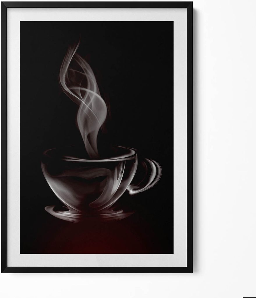Abstrakte Tasse Kaffee– Wandbild mit Rahmen – Gerahmtes Bild – Wanddekoration – 70x100 cm – Schwarz Rahmen