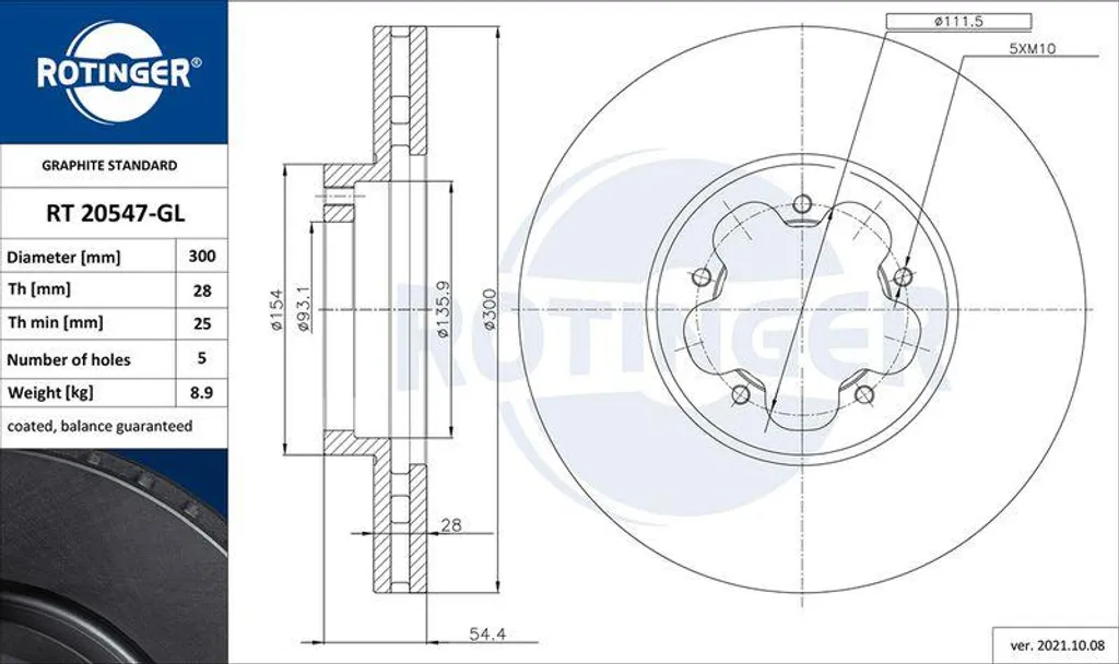 ROTINGER RT 20547-GL Disque de frein OE 1371393 pour Transit châssis