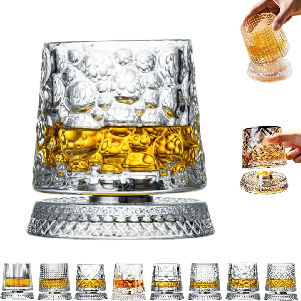 Drehbarer Kristallbecher , Wasser-/Bierglas, 280 ml, mit Leuchtender Kristall-Untersetzer,als Cocktailglas oder Kaffeetasse verwendbar,Geschenk