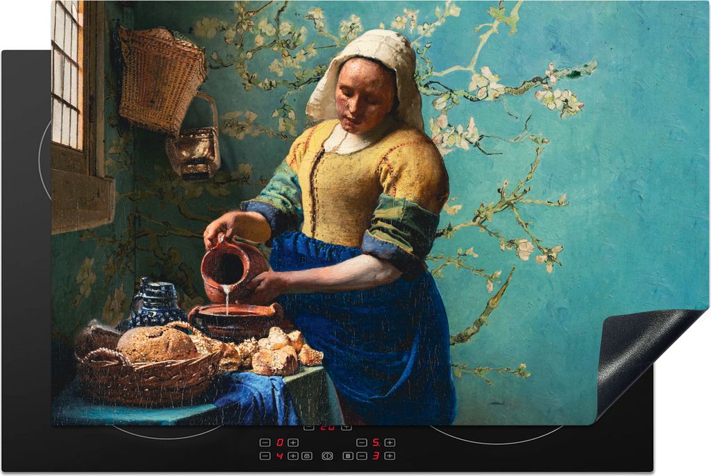 KitchenYeah Herdabdeckplatte Milchmädchen - Mandelblüte - Van Gogh - Vermeer - Gemälde - Alte Meister , 81x52cm, Küche Deko, Glaskeramikfeld ...