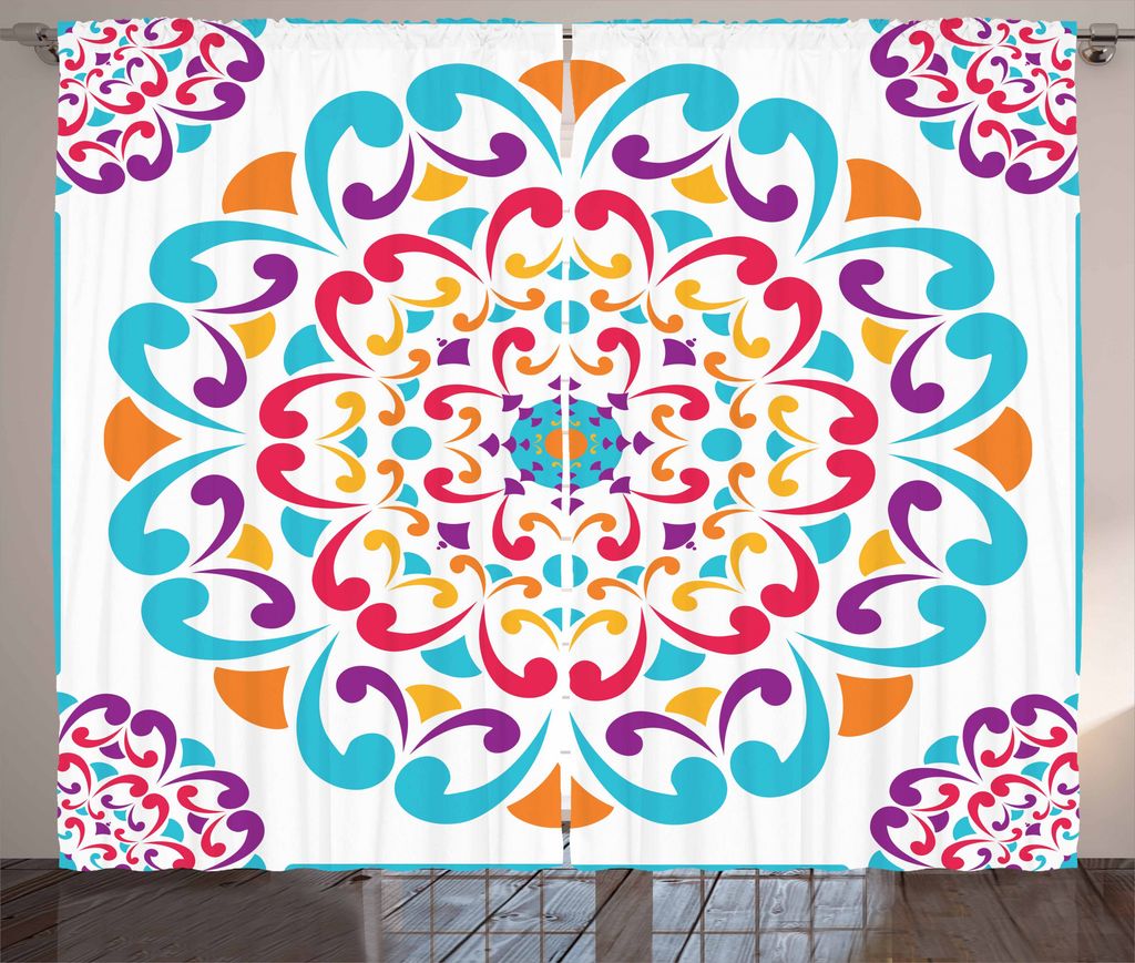 ABAKUHAUS Regenbogen-Mandala Rustikaler Vorhang, Bunte Strudel, Wohnzimmer Universalband Gardinen mit Schlaufen und Haken, 280 x 175 cm, Mehrfarbig