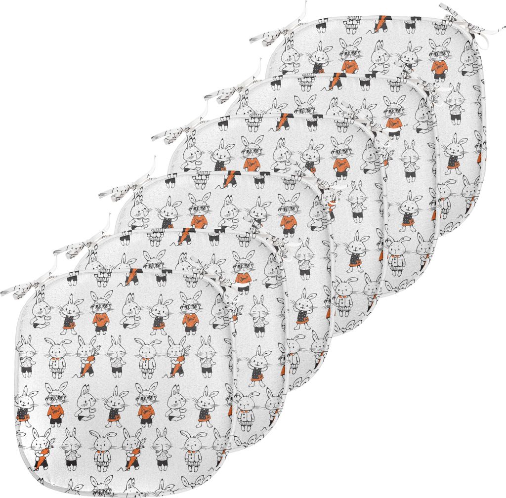 ABAKUHAUS Komisch Polster für Esszimmerstühle, Retro Häschen, Dekoratives wasserfestes Kissen mit Riemen für Küchensitze, 40 cm x 40 cm-6er Pa...