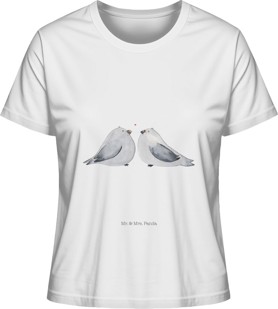 Mr. & Mrs. Panda Damen T-Shirt Turteltauben Liebe Größe M - Weiß - Geschenk, Kurzarmshirt, Oberteil, Shirt Mit Motiv, Freundin, Basic, für Frau...