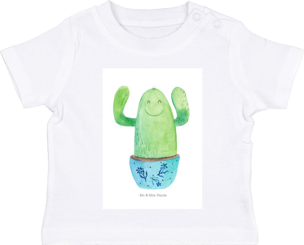 Mr. & Mrs. Panda Babyshirt Kaktus Happy 12. - 18. Monat - Weiß - Geschenk, Baby T-Shirt, Shirt, Ausbildung, Familie, Baumwollshirt, , Mutter, Bür...