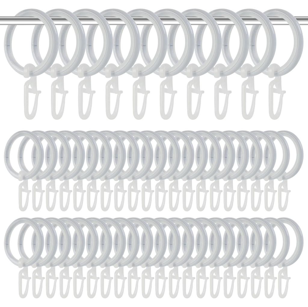 Gardinenringe, Gardinenringe mit Haken, 50 Stück Metall-Gardinenringe mit Haken und Geräuschdämpfung, Innendurchmesser 27 mm, Gardinenringe für...