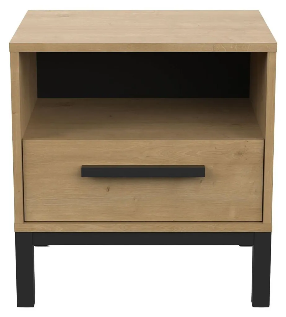 Meuble de nuit compact chêne et noir mat CRAFT : rangement chambre L44,6cm