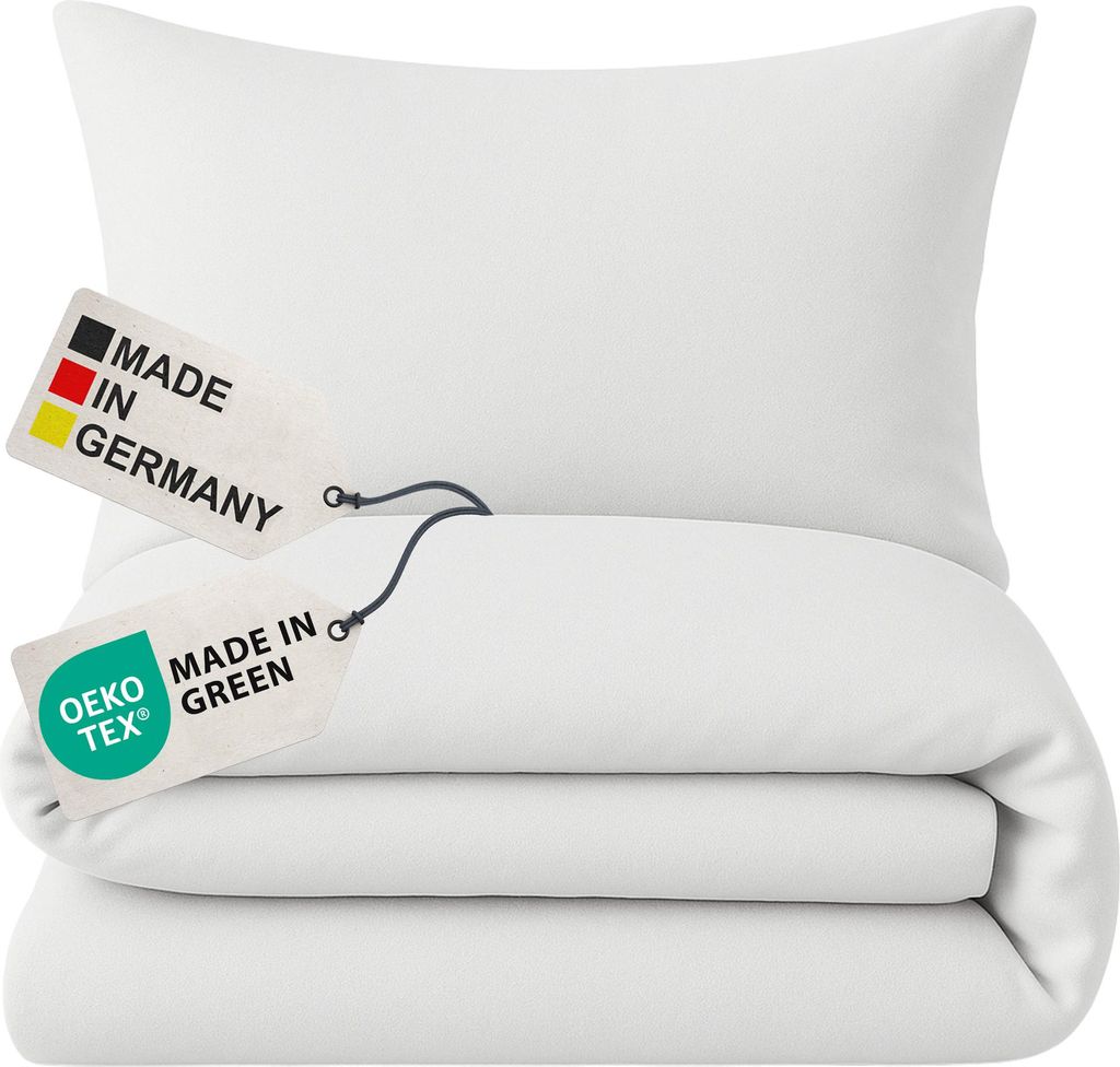 Biber Winter Bettwäsche Deluxe mit Reißverschluss - Flauschige Bettgarnitur, 100% Baumwolle, 145g/m², Einlaufschutz, Farbe:Weiß, Größe:135x20...