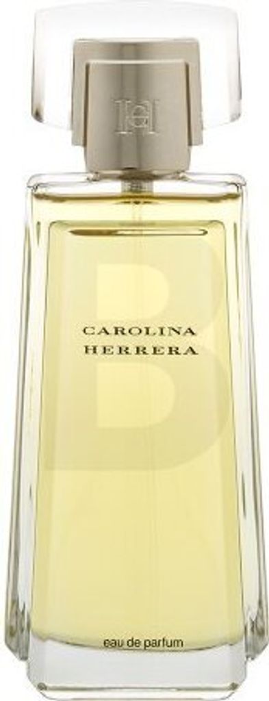 A studio shot of a Carolina Herrera perfume bottle.