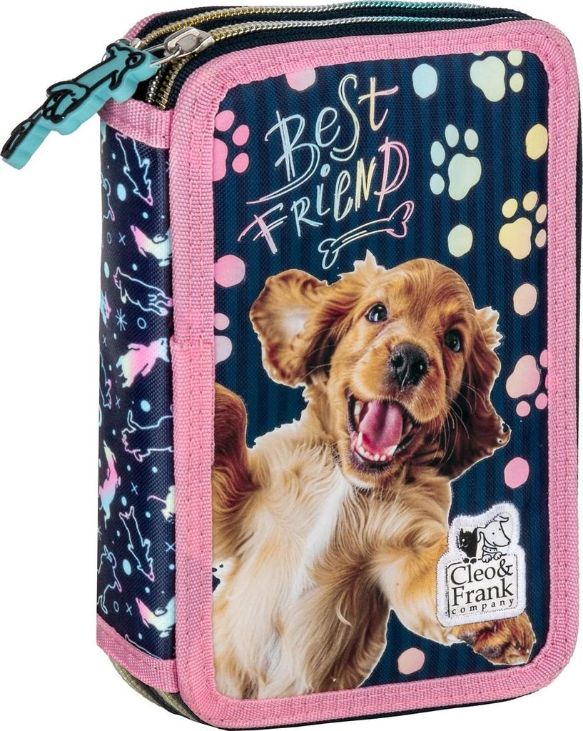 Süßer Hund Federtasche gefüllt 2 Fach Federmäppchen Stifte Produktbild 