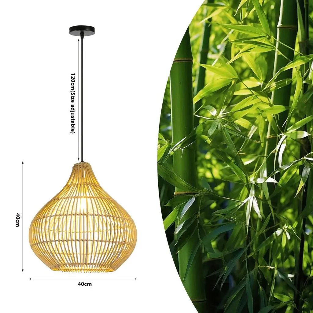 Suspension rotin naturelle E27 40cm évite éblouissement lustre design