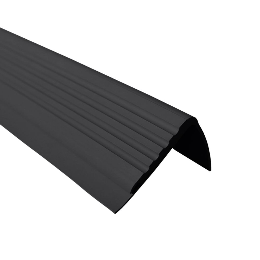 QUEST Treppenkantenprofil 42x48mm, 1.5m, Treppenprofil PVC für Treppenstufen, Treppenkantenschutz mit Rillen, Antirutsch, Abriebfest, PMW, schwarz