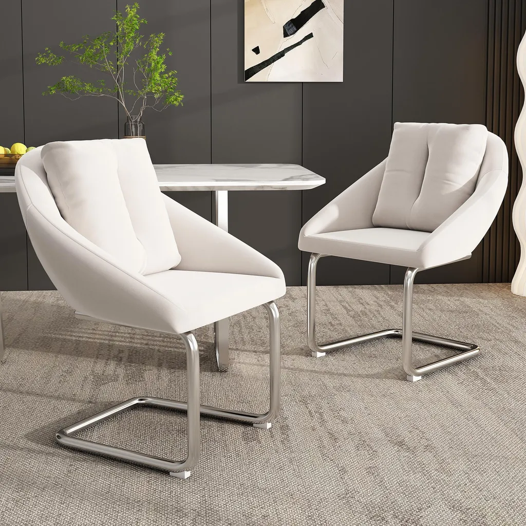 Sweiko Chaises de salle à manger en velours beige avec pieds cambrés lot de 2